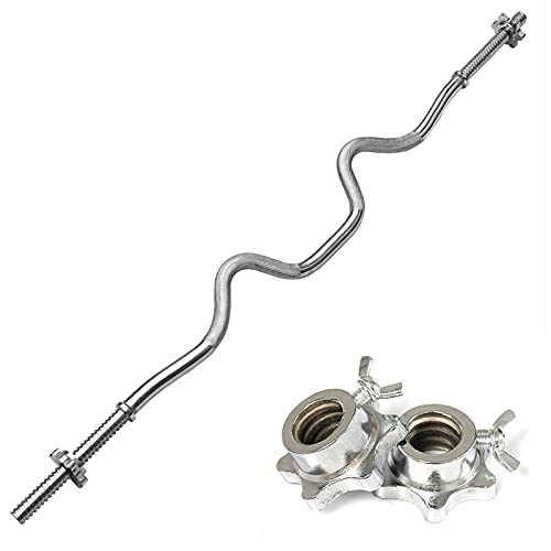 150cm Langhantelstange Olympia,Verchromt SZ Curlstange,25mm Bohrung Langhantelstange,Gerändelte Hantelstangen,Fitness-Bar-Fitness- Training Barbell Lange(Size:1.5m large curved buckle,Color:Fotofarbe) Cover