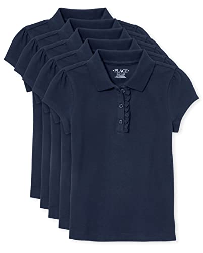 The Children's Place Girls Short Sleeve Ruffle Pique Polo,Tidal 5 Pack,L (10/12)