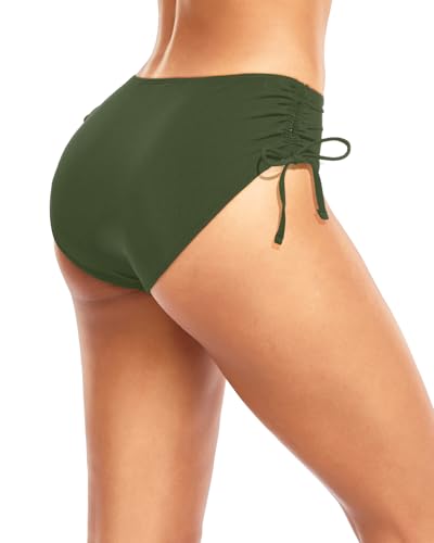 Image of Daci Women Mid Waist Bikini Bottoms - Full Coverage Swim Bathing Suit Bottom Side Tied Swimsuit Bottoms
