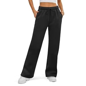 ATHMILE Pantalones deportivos para mujer 2025 para otoño, holgados, de pierna ancha, con forro polar y pierna recta