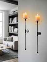 Sziqiqi Kerzenhalter Wand Schwarz Wandkerzenhalter: 60cm Lange Kerzenständer Wand für Stabkerzen Stumpenkerzen - 2 Stück Moderne Wanddeko Metall Kerzenhalter für Wohnzimmer Schlafzimmer Esszimmer Flur