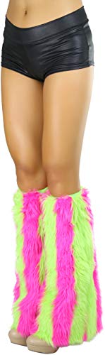 Tobeinstyle Women's Vertical Striped Leg Warmers (Neon Pink/Neon Green) #TOP2