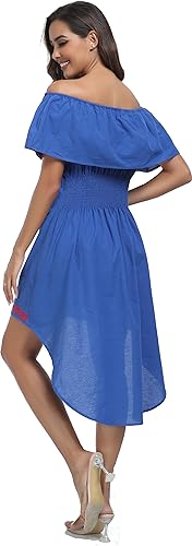 Image of YZXDORWJ Women's Mexican Asymmetrical Dress Embroidered Floral Off-Shoulder Cocktail Latina Fiesta Dress