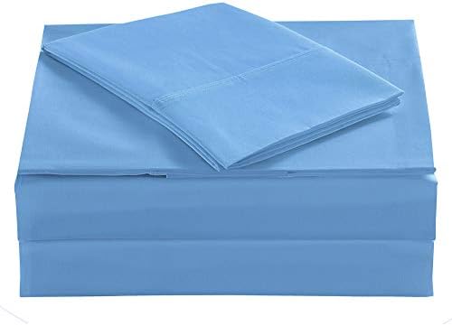 ELINEN Full Size Percale Bed Sheets, 200 Thread Count Cotton Polyester Blend Sheet Set,Wrinkle Free,Breathable,Crisp Refreshing Feeling, 60 Cotton 40 Polyester Cotton Rich Sheets 4 PC(Blue,Full)
