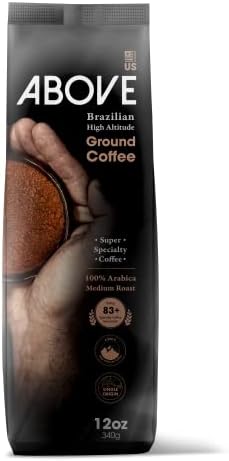 Above Coffee 100% Arabica Ground Coffee - 4th Generation Single Origin Specialty Fresh Roasted Gourmet Coffee Beans from Brazil - Farm to Cup, Ethical Fair Trade Low Acid Medium Roast Coffee Beans