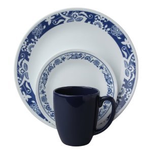 Premium Professional Quality Corelle Livingware 16 piece Dinnerware Set Service for 4 True Blue