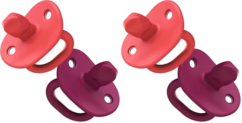 Image of Boon JEWL Biometric Stage 2 Orthodontic Pacifier —3+ Months — Pink — Silicone Baby Pacifier with Soothing Gem Shaped Nipple — 4 Count (Pack of 2)
