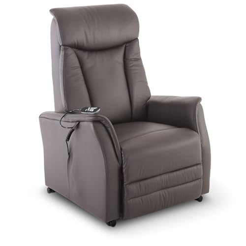 Raburg Fernsehsessel mit Aufstehhilfe, Relaxsessel/Liegefunktion/Sitzheizung, elektrisch/Fernbedienung, 1 Motor, Taschenfederkern/Komfort-Polsterung/120 kg, Leder/Kunstleder, Emma EOS, Dunkelbraun