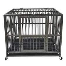 Big &Adult Dog Heavy Duty Dog Crate Strong Metal Large Dog Cage 42 INCH Black Colour with Wheel 812