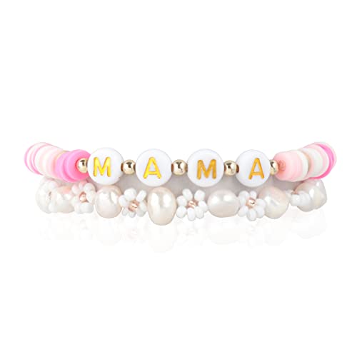 Image of RIAH FASHION Inspirational Multi Layer Bead Stacking Strand Stretch Statement Bracelets - Religious Message, Boho Wood Slip-on Cuff Christian Prayer Bangle Set