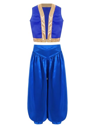 Image of winying Boys Fancy Costume Halloween Dress Up Super Cartoon Plumber Outfit Game Character Arabian Prince Set Blue 15-16 Years