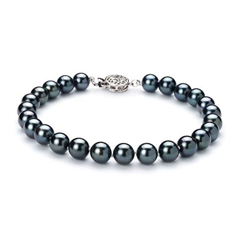 Image of Black 8.5-9mm AA Quality Freshwater 925 Sterling Silver Cultured Pearl Bracelet For Women