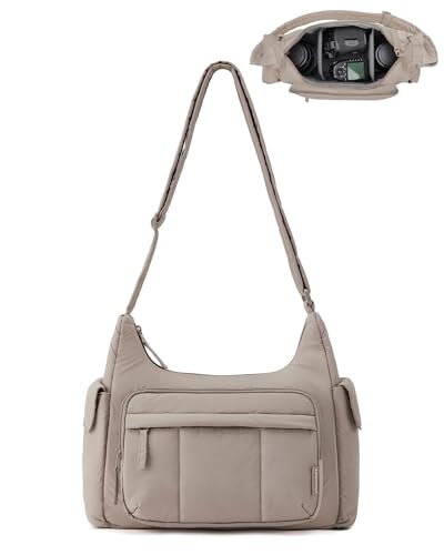 BAGSMART 2 in 1 Puffy Camera Sling Bag for Photographer, Everyday Shoulder Crossbody Bag with Pockets Digital Camera Case for DSLR/Mirrorless, Brown
