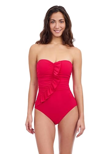 Profile by Gottex Tutti Frutti Women’s Bandeau Ruffle Surplice One Piece Stylish Bathing Suit with Tummy Control & Soft Cups