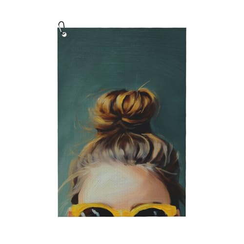 Woman Face Hair Bun Sunglasses Golf Towel & Accessories