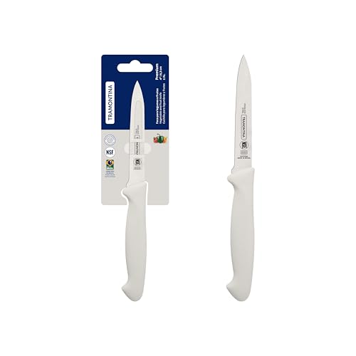 Image of TRAMONTINA Premium 4-Inch Vegetable & Fruit Knife | Heat-Treated Stainless Steel Blade | Ergonomic White Polypropylene Handle | Dishwasher Safe