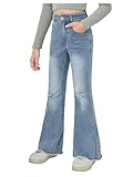 Floerns Girls Casual Ripped Frayed Split Hem Flare Bell Bottom Jeans Denim Pants Light Blue
