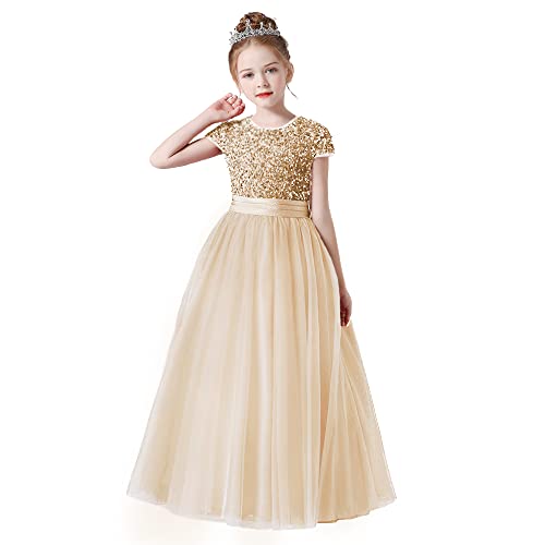 Flower Girls Dresses Champagne Formal Floor Length Princess Tulle Birthday Party Special Occasion Dress Juniors Kids Girl Champagne 8 #TOP4