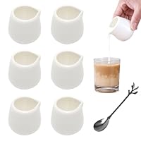 6 Stück Saucenkännchen Porzellan Mini 50ml, Kleine Soßenkännchen Weiß, Milchkännchen Porzellan Weiß Klein mit Löffel für Milch Kaffee Sauce Soße Sirup Server