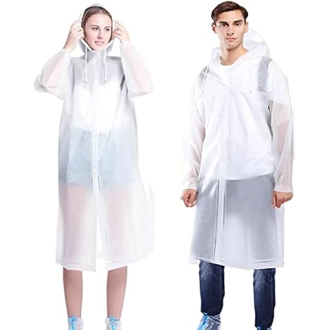 Gerhannery 2 Pack Resuable Rain Ponchos, Waterproof Raincoat EVA Rain Poncho for Women & Men, Adult Emergency Raincoats with Drawstring Hood, Rain Jacket for Outdoor Activities Rainwear Cover