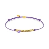 MARLU' Bracciale in Acciaio con Perline Dorate e Cristallo Viola, Cordino Lilla, Modello 18BR220G-L