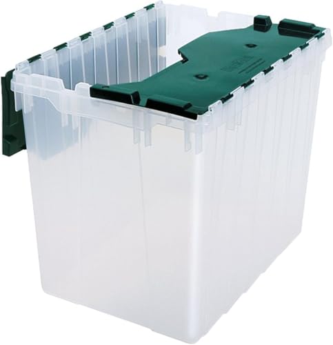 Image of Akro-Mils KeepBox 18 Gallon Storage Container, Nesting and Stackable Plastic Storage Box with Lid Attached, Clear Tote for Garages, Closets, and Moving, 21 inch x 15 inch x 17 inch, Clear /Green