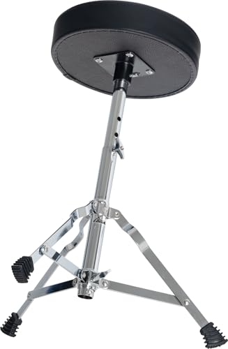 XDrum Schlagzeughocker Semi - Höhenverstellbarer Drum Hocker, verstellbar von 50-62 cm - Drei stabile Standbeine mit Gummifüßen, zusammenklappbar - Extra dicke 4 cm Polsterung für bequemen Sitz