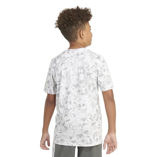 adidas Camiseta de manga curta com estampa camuflada de algodão para meninos, Branco e cinza claro,
