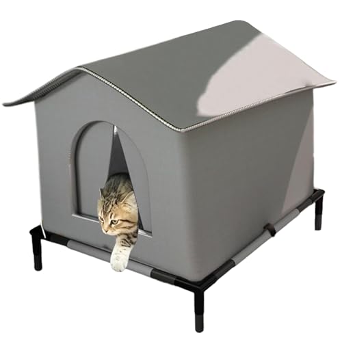 AwnsIMfreien Cat House Outdoor, Outdoor Cat House Weatherproof Insulated Secure Shelter with Raised Floor & Warm Mat for All-Season, Weatherproof