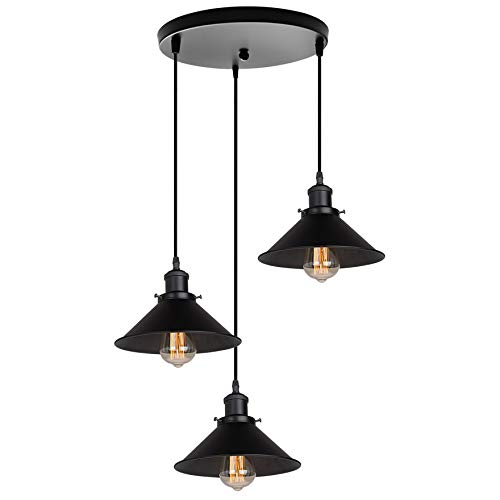 Retro Hängeleuchte Mit 3 Lampen – Industrie-Design, Metall, Verstellbares Kabel, E27 Fassung, Für Wohnzimmer Oder Café