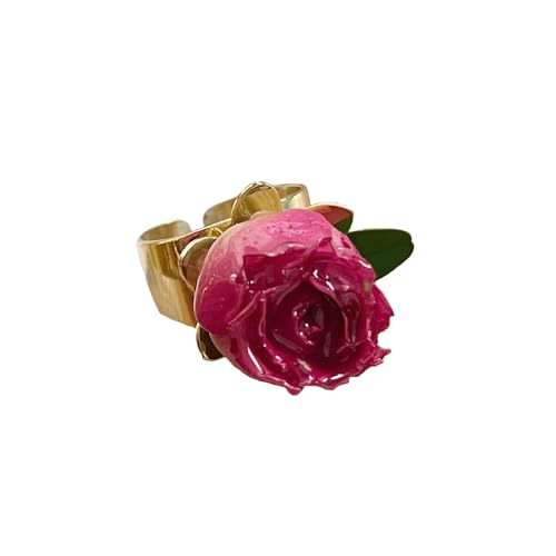 Retro Rose Flower Statement Open Ring Dried Floral Leaf Adjustable Stacking Wide Finger Bands Promise Eternity Wedding Rings Comfort Fit Enagagement Jewelry Gifts for Women Girls Wife