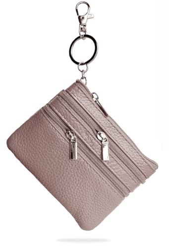 Image of Women's Small Leather Coin Purse with Key Ring and Snap Hook, iToolai Mini Change Card Case Wallet Pouch with Keychain, 16 Warm Gray, One Size (4.33 inchx 3.54 inch), Keychain Coin Pouch With Snap Hook