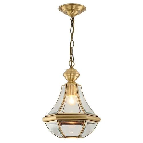 Image of LAUMZX 1-Light Antique Brass Lantern Pendant Light, Vintage Clear Glass Hanging Lamp, Mid-Century Victorian Ceiling Fixture for Entryway, Foyer, Kitchen Island