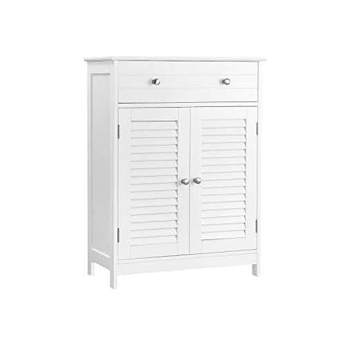 VASAGLE Bathroom Cabinet Floor Cabinet, Free-Standing Storage Cabinet, 23.6 x 11.8 x 31.5 Inches, with 2 Louvered Doors, Drawer, Adjustable Shelf, Nordic Scandinavian Style, Matte White UBBC51WT VASAGLE Bathroom Cabinet Floor Cabinet, Free-Standing Storage Cabinet, 23.6 x 11.8 x 31.5 Inches, with 2 Louvered Doors, Drawer, Adjustable Shelf, Nordic Scandinavian Style, Matte White UBBC51WT