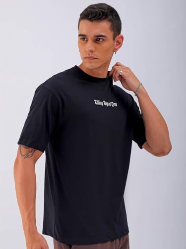 Image of THE INDIAN GARAGE CO Men's Cotton Boxy Oversized Graphic Back Printed Round Neck Tshirt