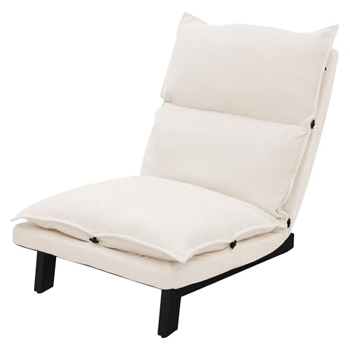 ML-Design Chaise de Sol Beige, Fauteuil Lounge de Relaxation Rembourré, Dossier Réglable, Housse Douce en Lin, Structure en Acier Robuste, Coussin de Siège Canapé...