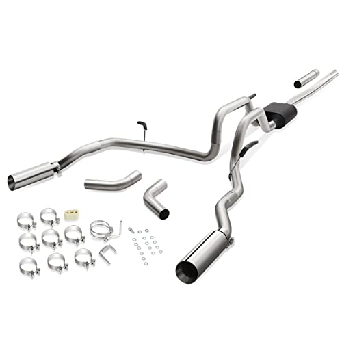 4 inches Round Muffler Rolled Tip Catback Exhaust System Compatible with Ford F150 Lincoln Mark LT 4.6L 5.4L 04-08, Stainless Steel