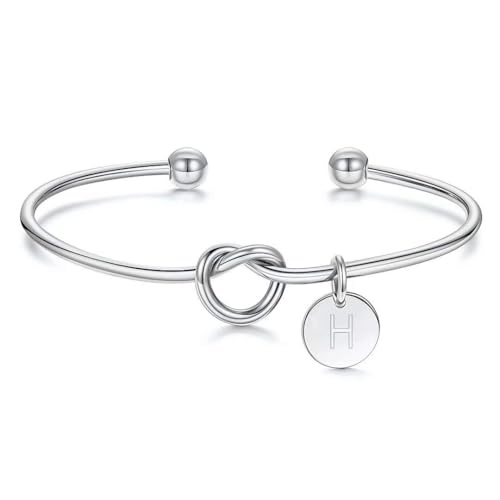 Image of M MOOHAM Mothers Day Gifts - Dainty Tie the Knot Letter A-Z Initial Bracelet for Women 14K Gold Plated Cuff Bangle Bracelet Jewelry Personalized Bridesmaid Proposal Gifts for Women