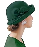 ORIDOOR Women Vintage Wool Felt Flowers Bucket Cloche Bowler Hat Church Wedding Dress Fascinator Hat Winter Felt Fedoras (012 Green) …