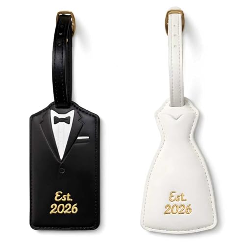 Luggage Tags for Couples Bride & Groom Wedding Dress and Tuxedo Suitcase Tags Luggage Tag for Honeymoon Travel Bridal Showers Weddings Travel Accessories for Couples (Est 2026)