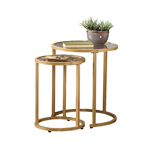 Transparente Glaseisenkunst Freizeittisch, Kreatives Schlafzimmer Wohnzimmer Sofa Seiten Tee Tisch Runden Couchtisch Nisttische(Size:A) Cover