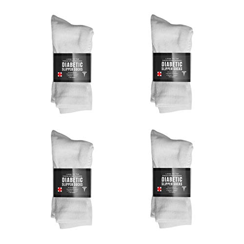 Diabetic Socks Unisex- Non Skid Hospital Loose Fitting Slipper Socks With Gripper Bottoms - 12 Pack Savings - Gripper Socks (10-13, White) #TOP8