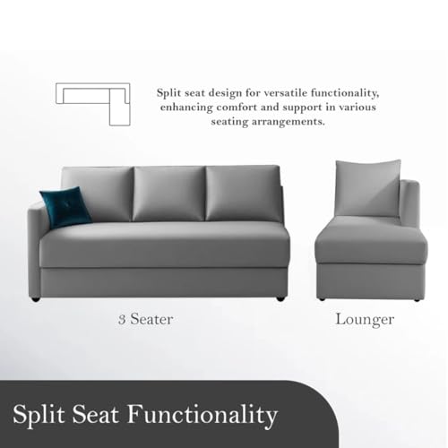 Image of FURNY Arno 5 Seater Fabric RHS L Shape Sofa Set, Light Grey