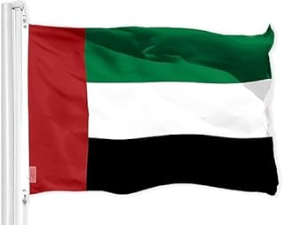 علم الإمارات العربية المتحدة مزدوج الجوانب من البوليستر بسمك 210 دنيه للأماكن الداخلية والخارجية، ألوان نابضة بالحياة وحلقات نحاسية، سميك ومتين ومناسب كديكور منزلي، 90 سم × 1.5 م