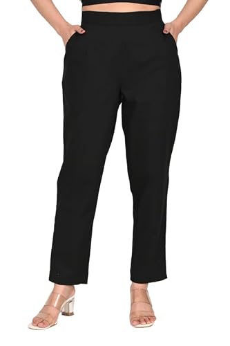 Image of Moirai Regular Fit Cotton Woman Trousers Pants Kurti Pant Daily Office Formal Casual Use, Black, XXL