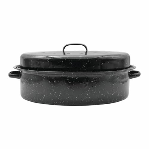 Starfrit Enamel Carbon Steel Oval Roaster, Large 9.5L (10QT) Capacity, PFAS & PFOA Free, Quick Even Heat, Dome Lid, Oven Safe, Black by Starfrit - Used condition - CA$24.93