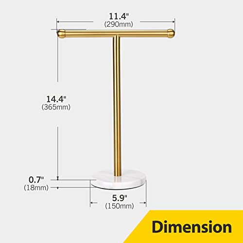 Gold Hand Towel Holder Stand With Heavy Marble Base, T-Shape Towel Rack, Free-Standing For Bathroom Vanity Countertop, 304 Stainless Steel (Gold) #TOP4