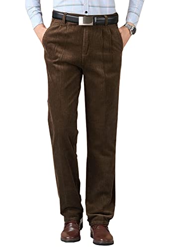 Kinghua Men's Pleated Front Corduroy Pants Casual Relaxed Fit Straight Leg Corduroy Pant