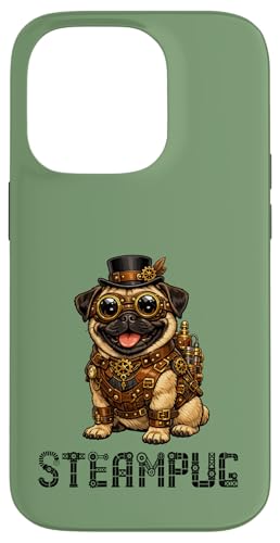 Steampug Steampunk Pug Dog �L���[�g�ȃX�`�[���p���N�E�p�O�� ���g�����B���e�[�W�E�X�`�[���p�O �X�}�z�P�[�X iPhone 14 Pro �p
