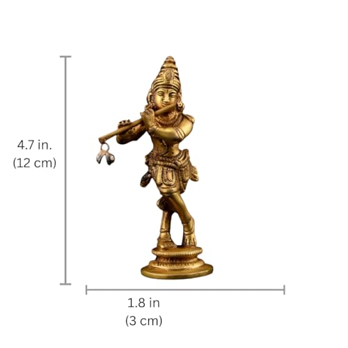 Image of 100% Pure Brass Lord Krishna Idol with Flute 12 cm | Handcrafted Shree Krishna Murti for Home Temple & Decor | Small Kanha Ji Statue for Office Desk | Spiritual Housewarming Gift
